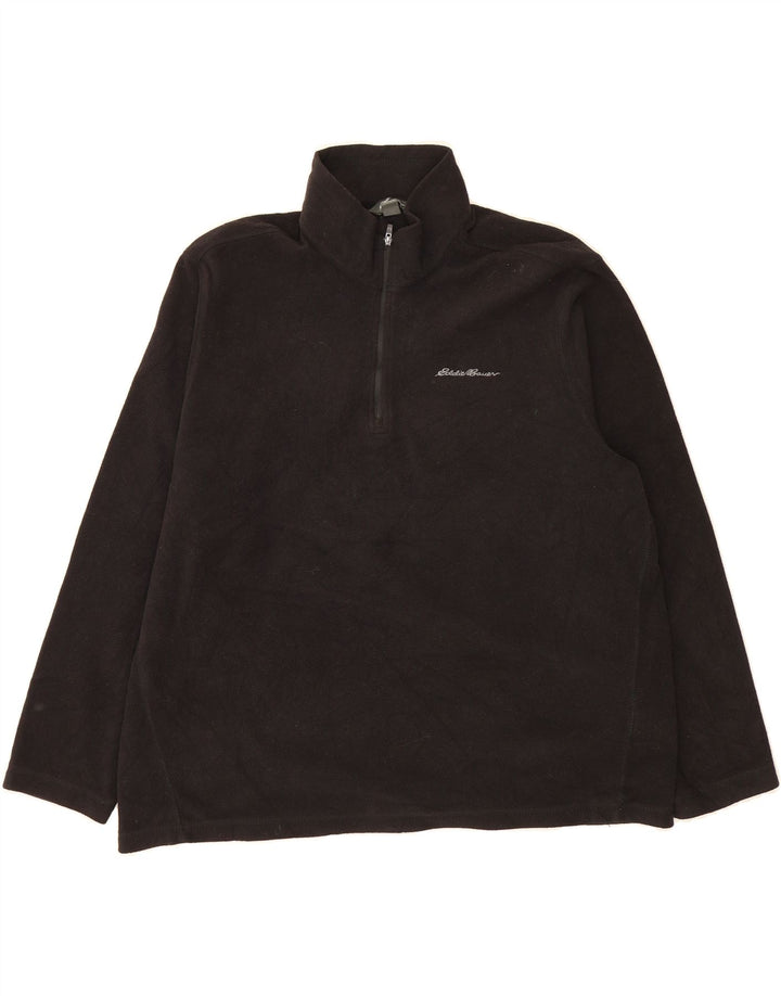 EDDIE BAUER Mens Zip Neck Fleece Jumper XL Black Polyester Vintage Eddie Bauer and Second-Hand Eddie Bauer from Messina Hembry 