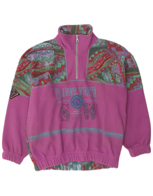 Maglione in pile grafico da sci da donna Santo Stefano UK 16 grande rosa geometrico