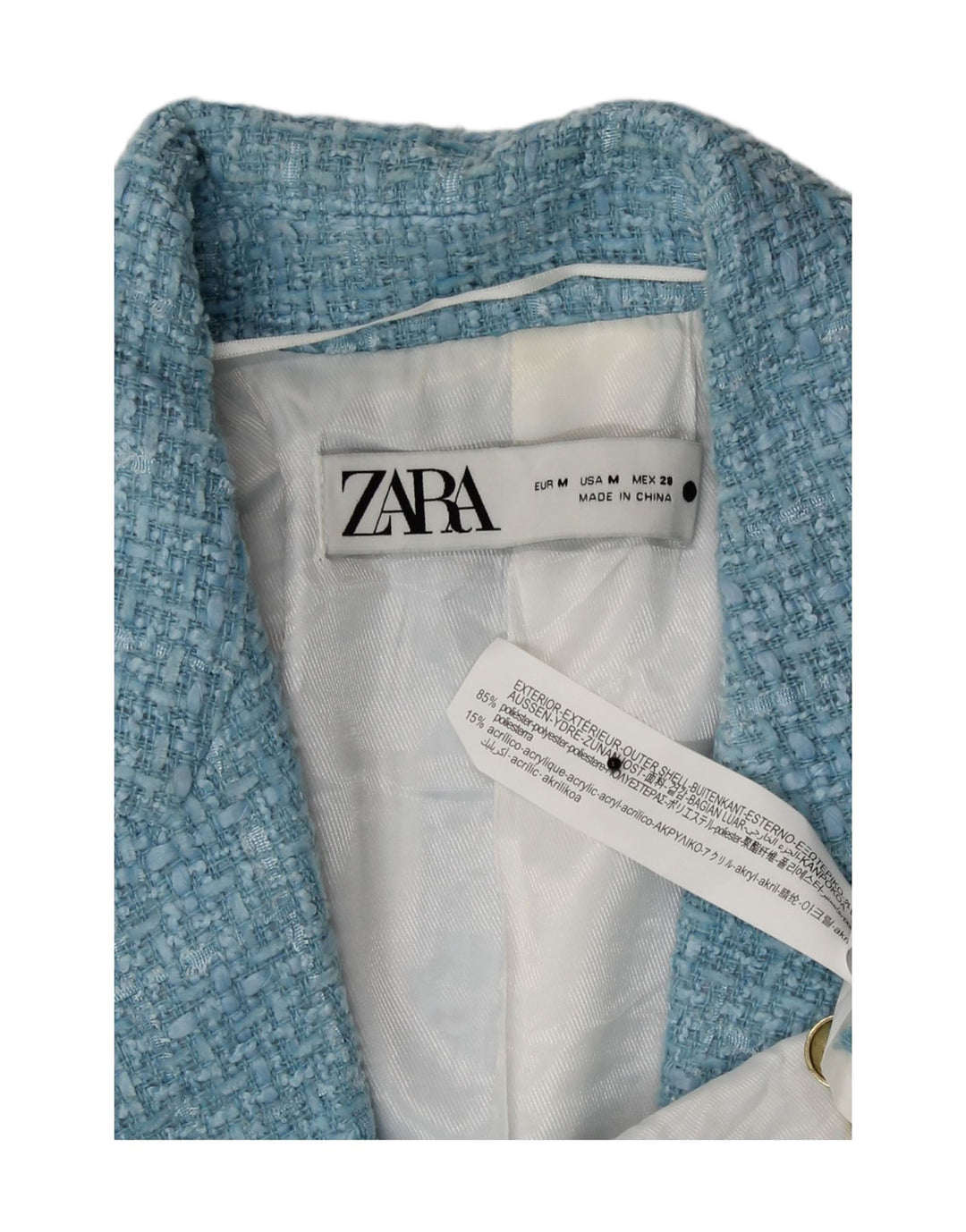 Giacca blazer doppiopetto da donna Zara UK 14 Poliestere a quadri blu medio