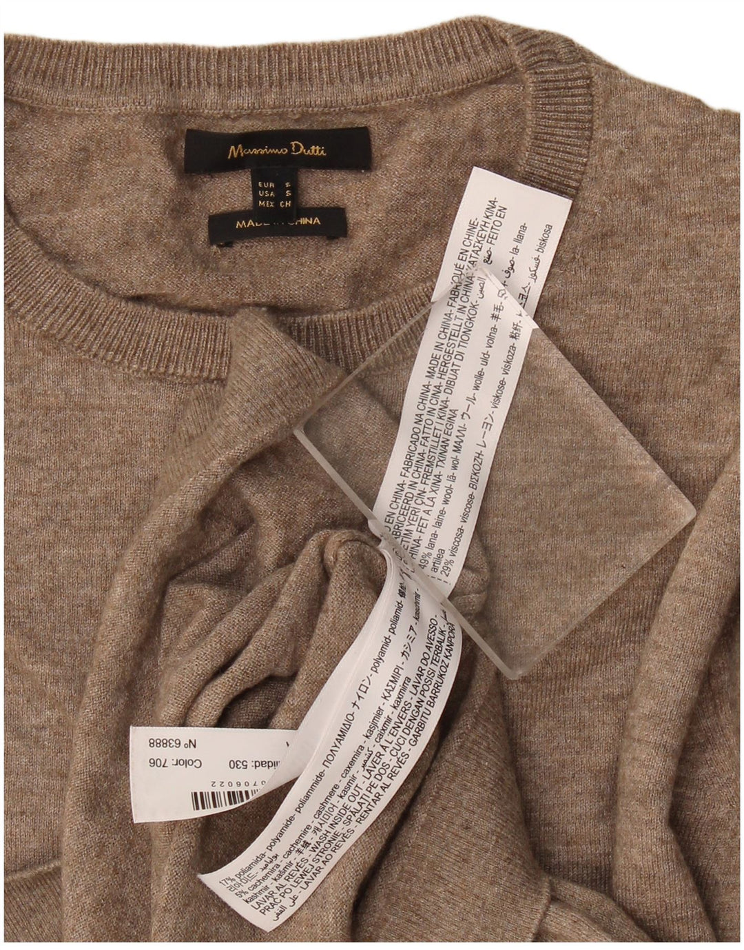 Maglione maglione girocollo da donna Massimo Dutti UK 10 piccolo lana beige