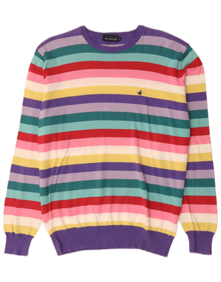 Maglione maglione girocollo da uomo Brooksfield IT 52 grandi righe multicolori