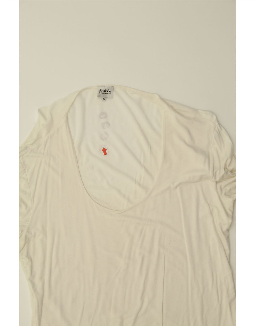 ARMANI Womens 3/4 Sleeve Blouse Top IT 48 XL White Viscose Vintage Armani and Second-Hand Armani from Messina Hembry 
