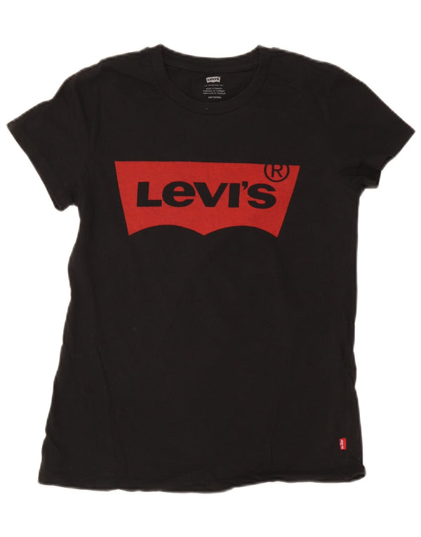 T-shirt grafica da donna Levi's Top UK 6 XS cotone nero