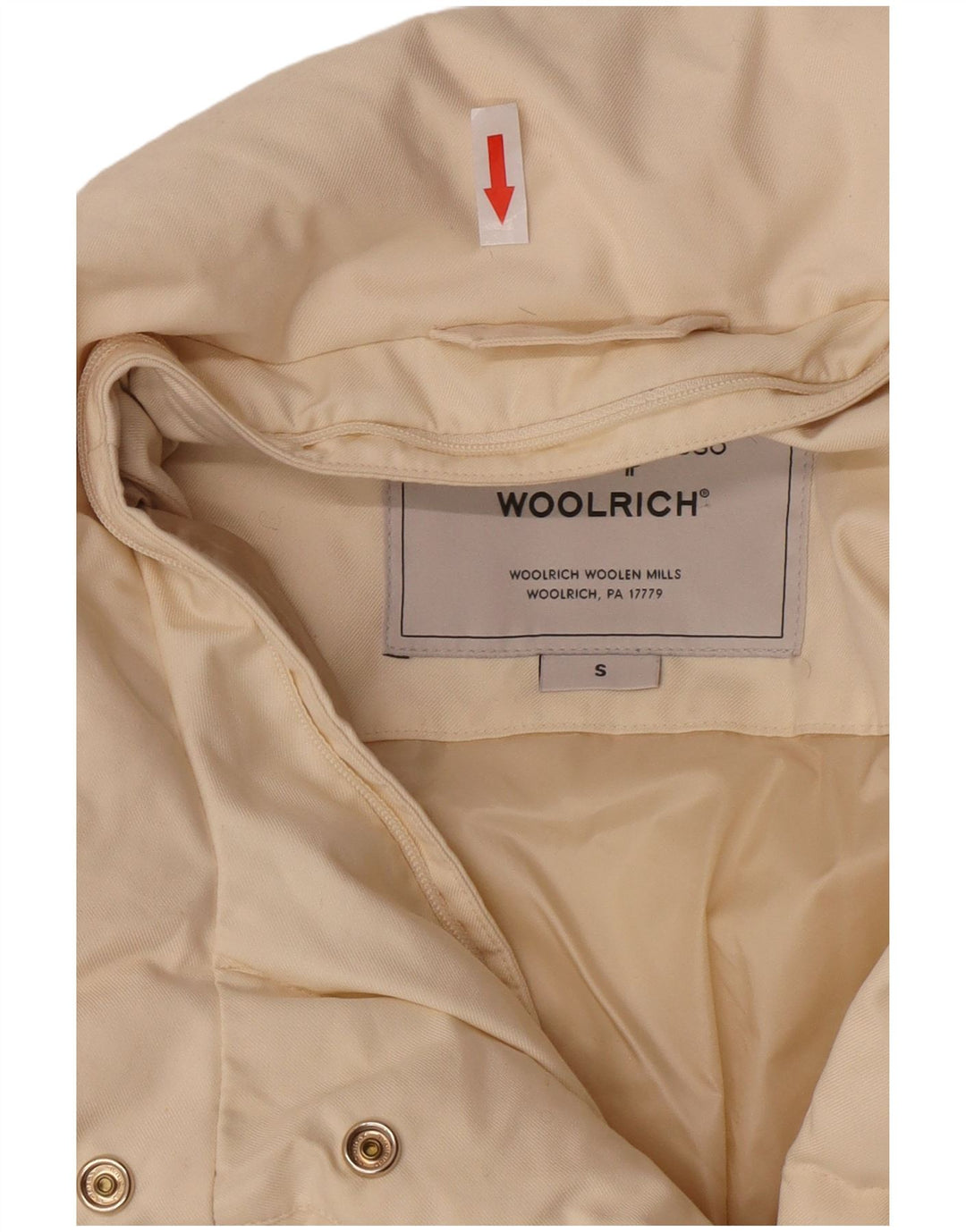 Giacca imbottita da donna Woolrich UK 10 piccola in poliestere bianco sporco