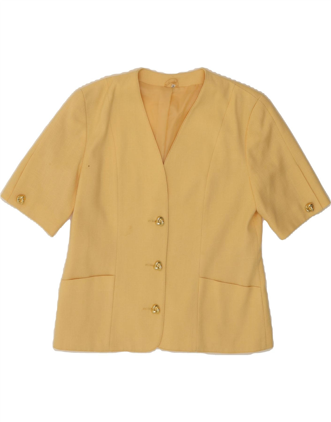 AVENUE Womens 3 Button Short Sleeve Blazer Jacket UK 14 Large Yellow Vintage Avenue and Second-Hand Avenue from Messina Hembry 