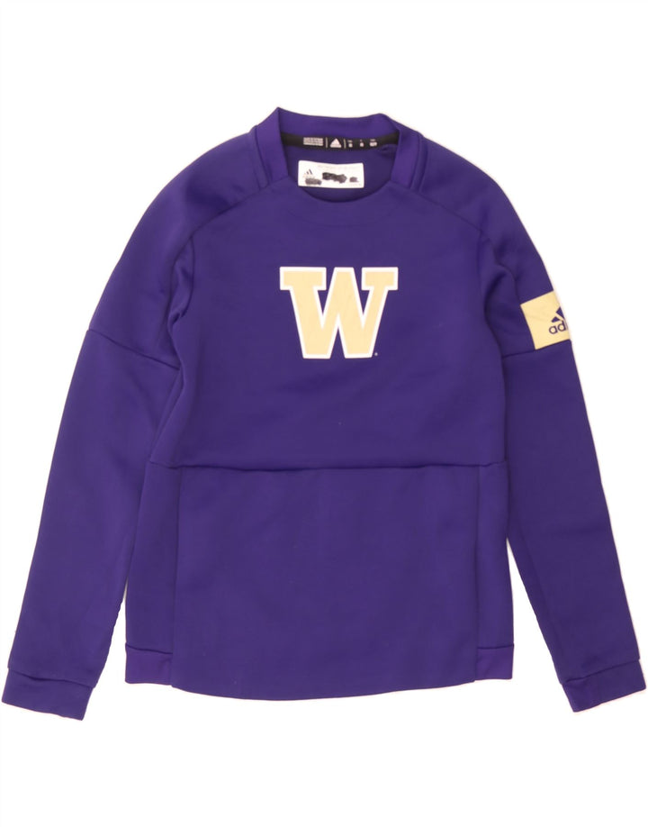 ADIDAS Womens Graphic Sweatshirt Jumper UK 6 XS Purple Polyester Vintage Adidas and Second-Hand Adidas from Messina Hembry 