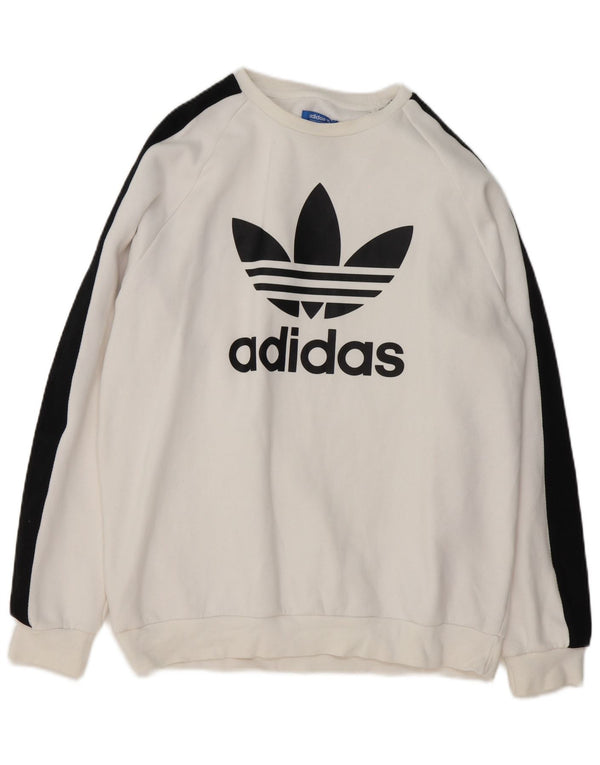 Felpa grafica da uomo Adidas, maglione grande, cotone color block bianco