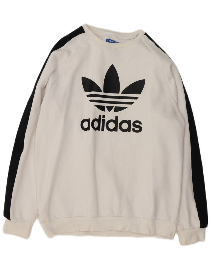 Felpa grafica da uomo Adidas, maglione grande, cotone color block bianco