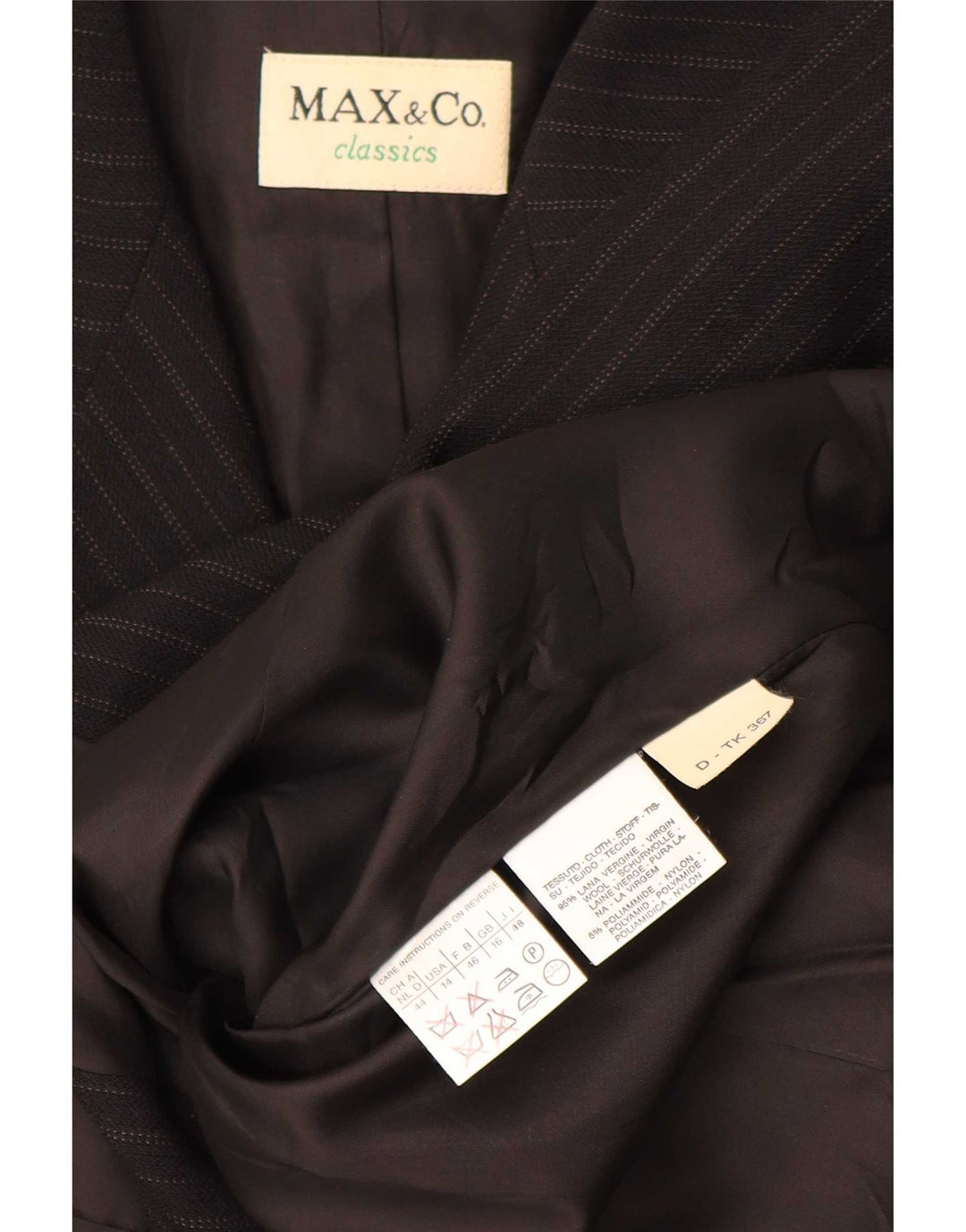 Max & Co. Giacca blazer da donna a 4 bottoni UK 16 grande lana a righe nere