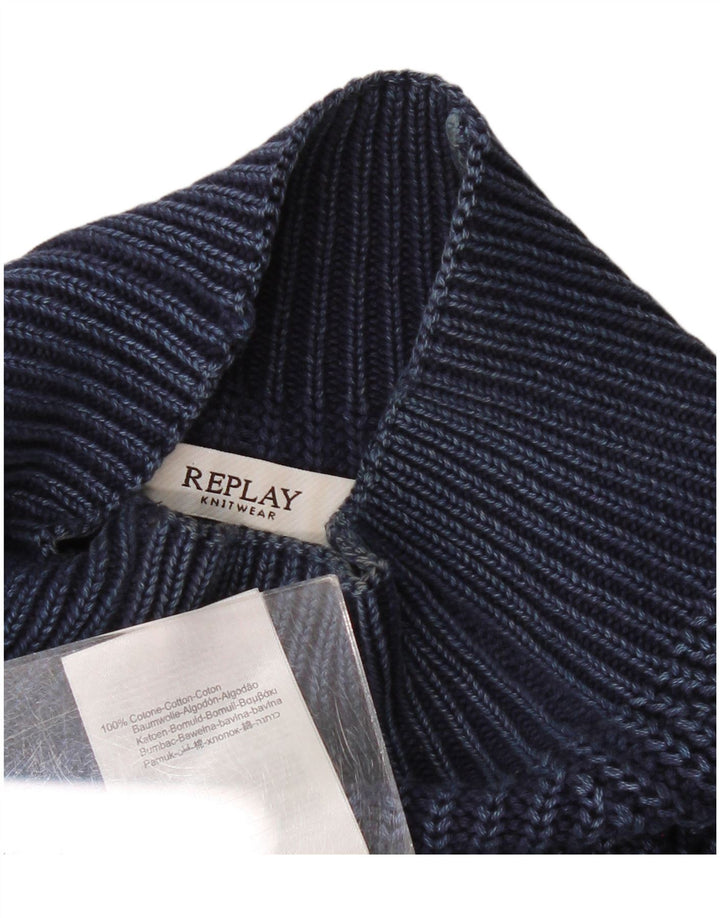 Maglione maglione da donna Replay con collo alto UK 14 Cotone medio blu navy