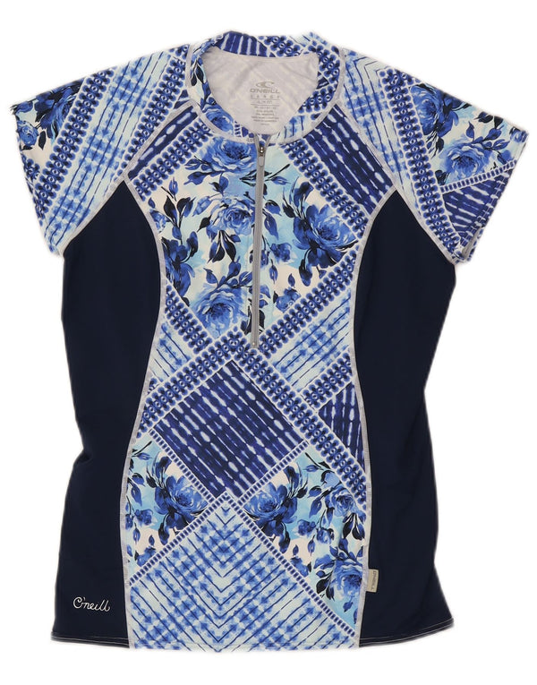 T-shirt grafica da donna con zip e collo O'Neill UK 14 grande blu navy floreale