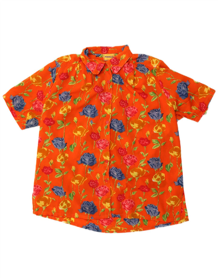 Mango Donna Camicia Oversize a Maniche Corte Camicetta UK 16 Grande Arancione Floreale