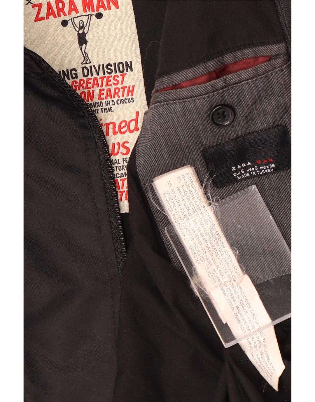 Giacca blazer da uomo a 2 bottoni Zara UK 36 piccolo cotone gessato grigio