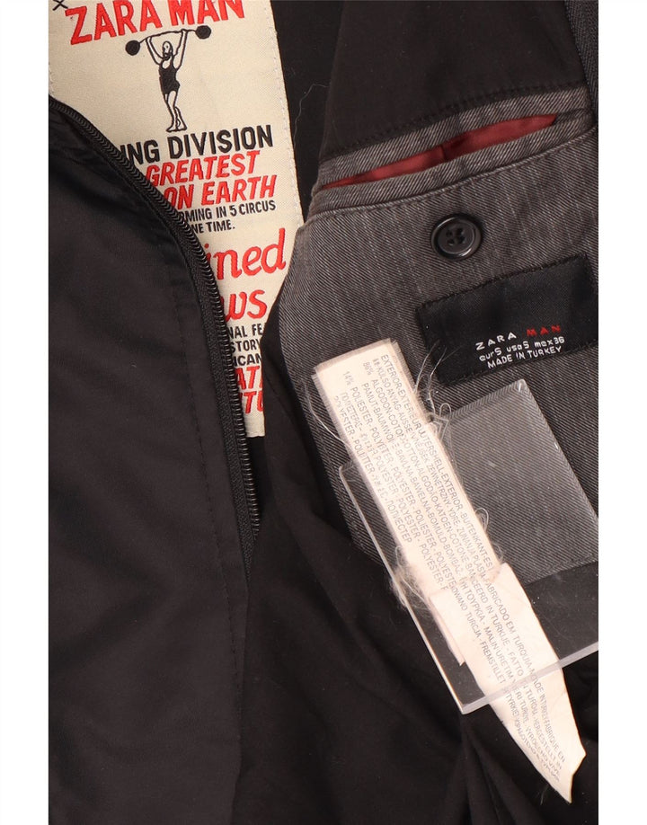 Giacca blazer da uomo a 2 bottoni Zara UK 36 piccolo cotone gessato grigio