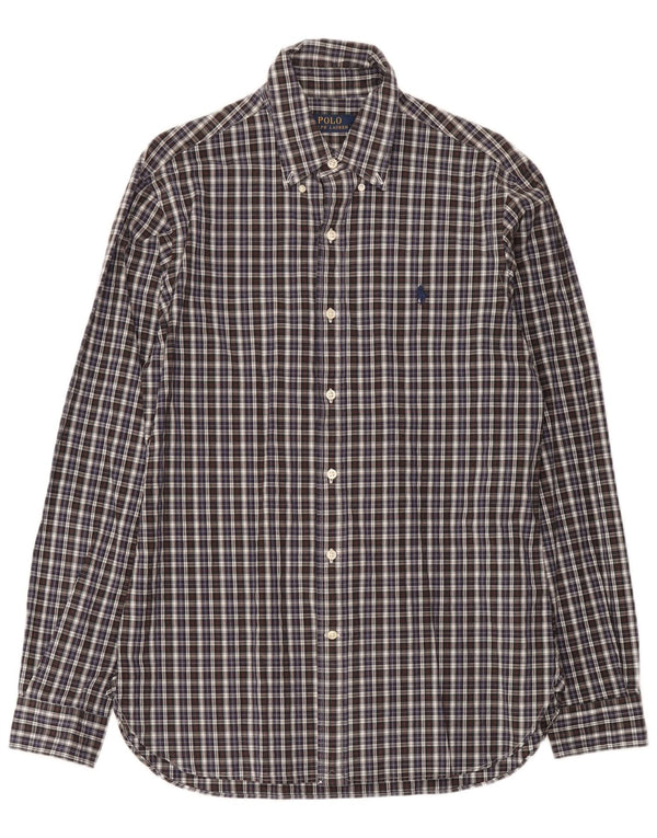 Camicia da uomo Polo Ralph Lauren taglia 15 cotone medio a quadri blu navy