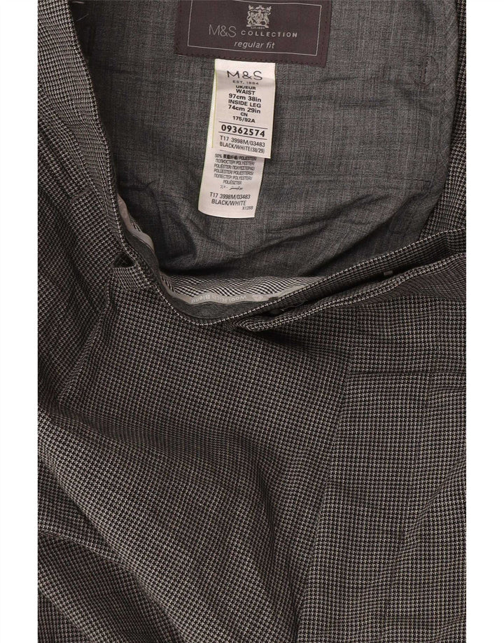 Pantaloni da abito dritti da uomo Marks & Spencer W38 L29 pied de poule grigi