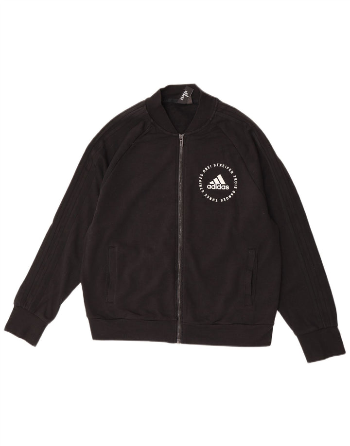 Giacca da ginnastica grafica da donna Adidas UK 12/14 cotone nero medio