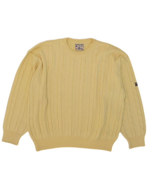 Maglione da uomo a girocollo Navigare, grande, in lana merino gialla