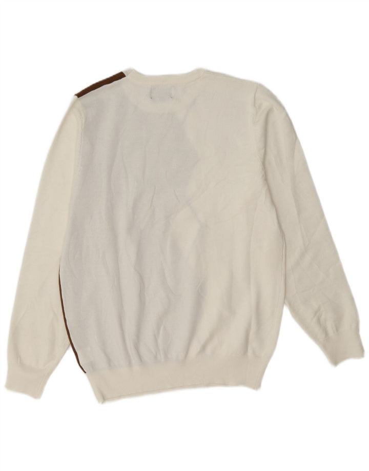 Coveri Maglione maglione girocollo da donna grande bianco a rombi/diamante