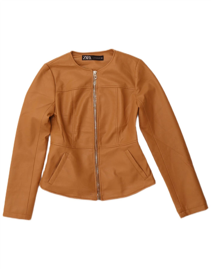 Giacca corta da donna in ecopelle Zara da donna UK 10 piccola poliestere beige