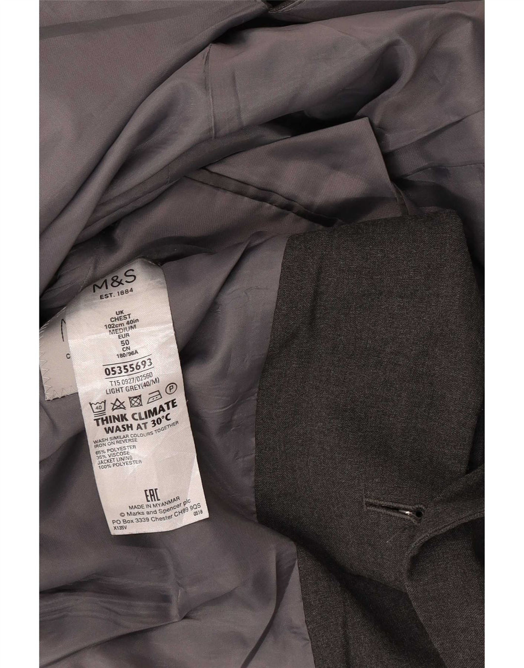 Giacca blazer a 2 bottoni vestibilità regolare da uomo Marks & Spencer UK 40 Grigio medio
