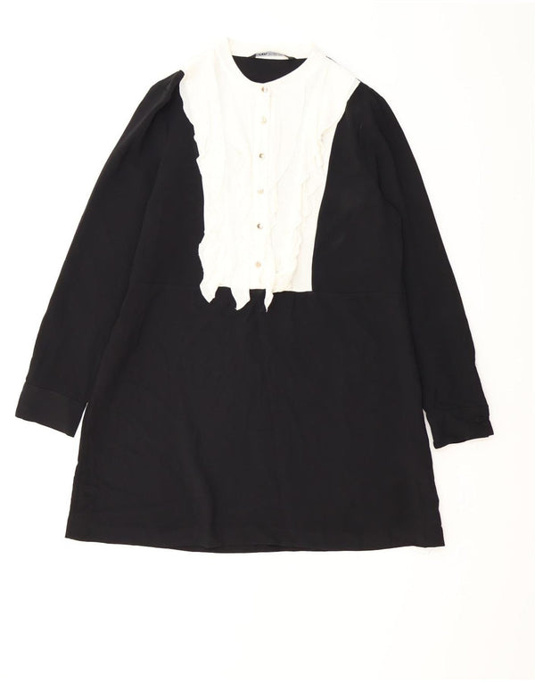 Abito a trapezio a maniche lunghe da donna Zara UK 16 Large nero color block