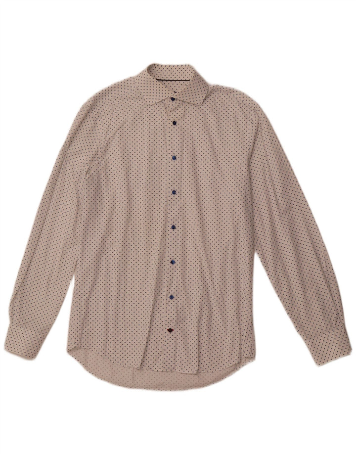 TOMMY HILFIGER Camicia sartoriale da uomo taglia 39 15 1/2 medio bianco geometrico