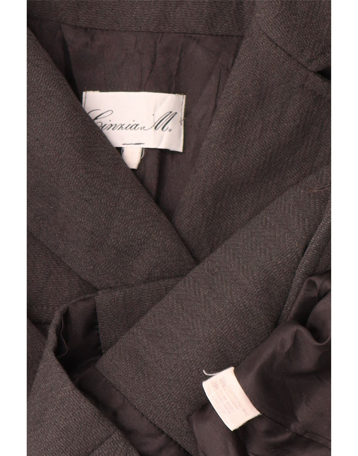 Giacca blazer doppiopetto vintage da donna corta UK 14 grigio medio