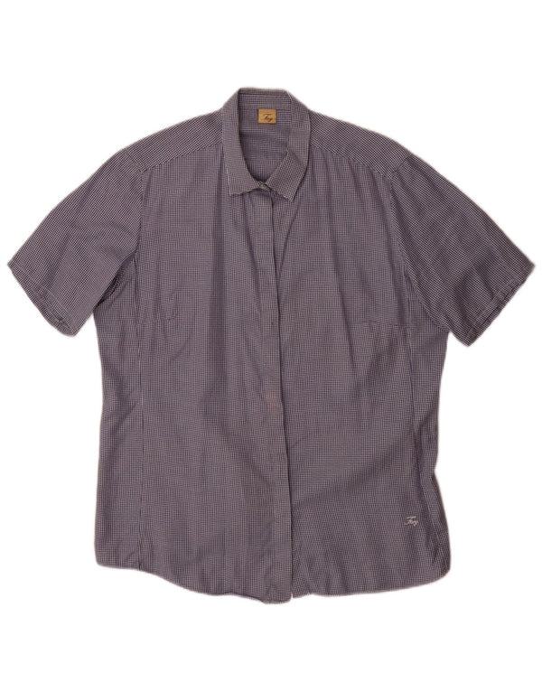 Camicia Fay da donna a maniche corte vestibilità regolare UK 18 XL cotone pied de poule blu