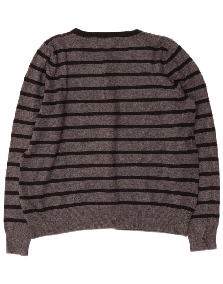 MARKS & SPENCER Maglione cardigan corto da donna UK 14 Grigio medio a righe