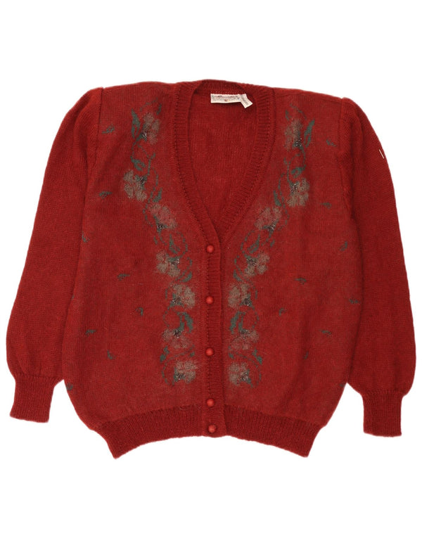 Maglione cardigan da donna vintage IT 50 XL Mohair floreale bordeaux