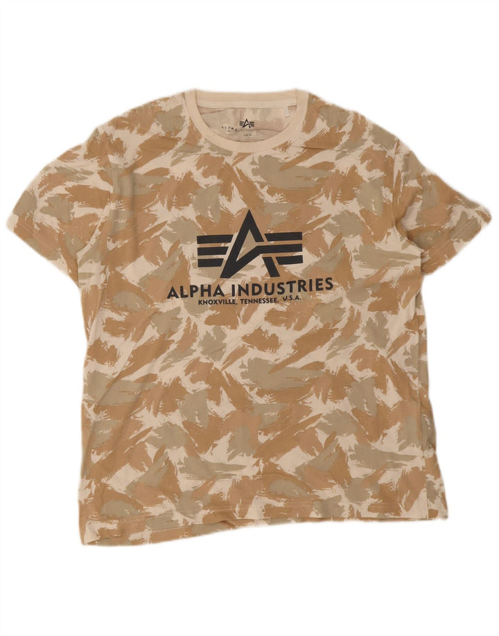 T-shirt grafica da uomo Alpha Industries Top beige medio geometrico