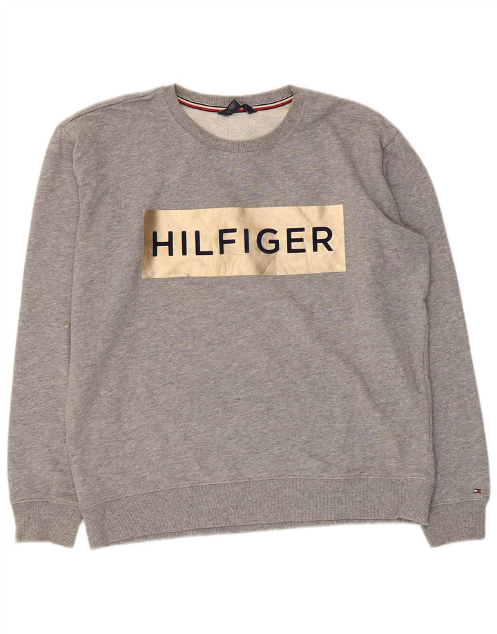 Tommy Hilfiger Uomo Felpa grafica Maglione Cotone chiazzato grigio medio