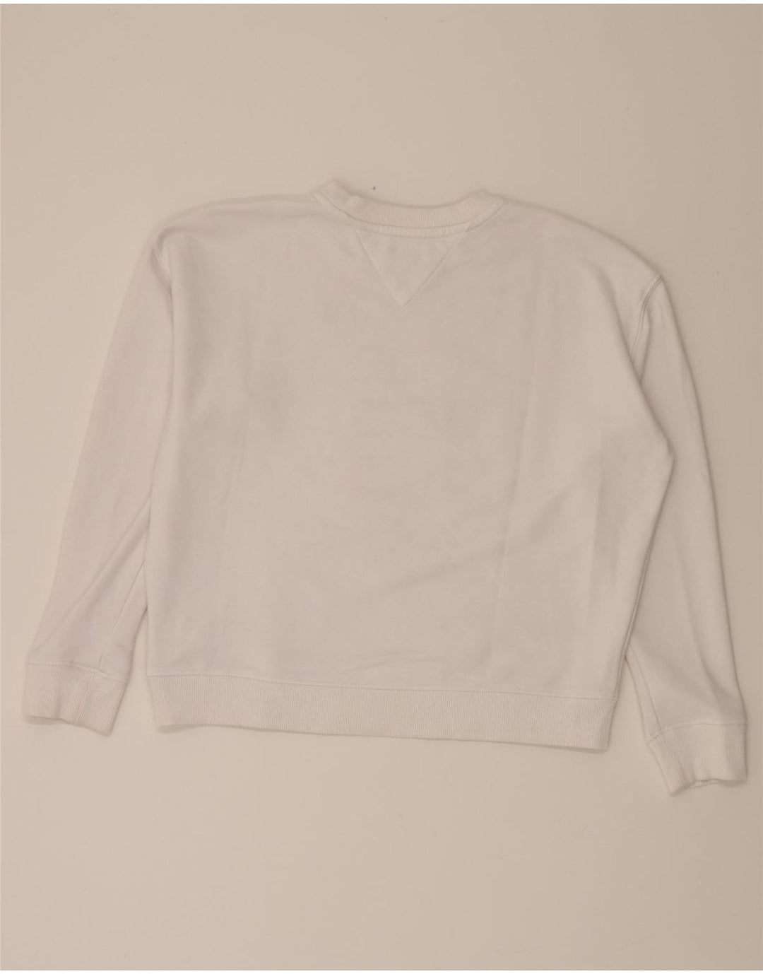 TOMMY HILFIGER Womens Graphic Sweatshirt Jumper UK 10 Small White Vintage Tommy Hilfiger and Second-Hand Tommy Hilfiger from Messina Hembry 