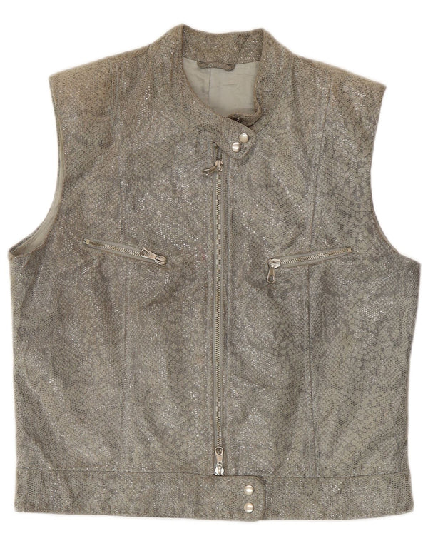 Gilet In Pelle Donna Conbipel IT 44 Grigio Medio Stampa Animalier