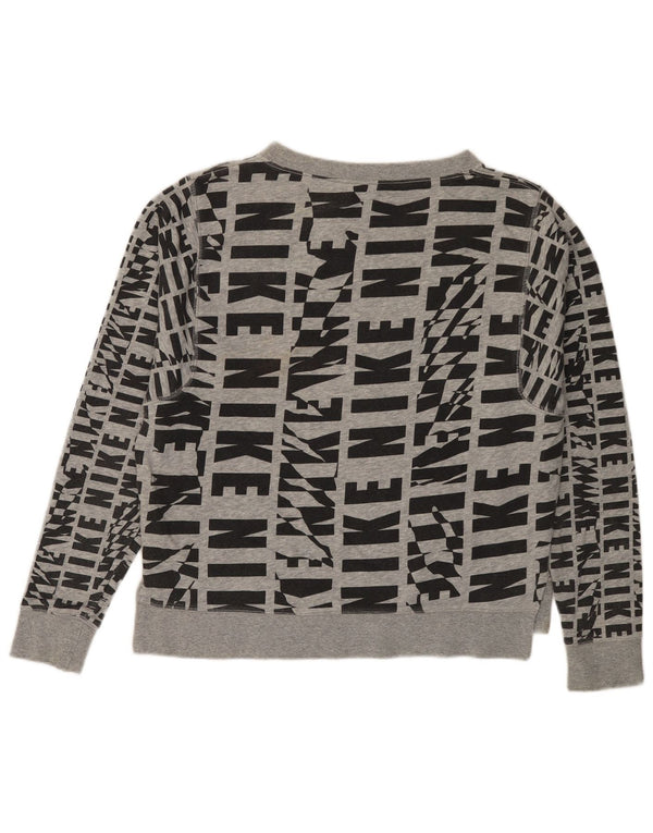 Felpa con grafica NIKE da donna, maglione UK 14, cotone grigio medio