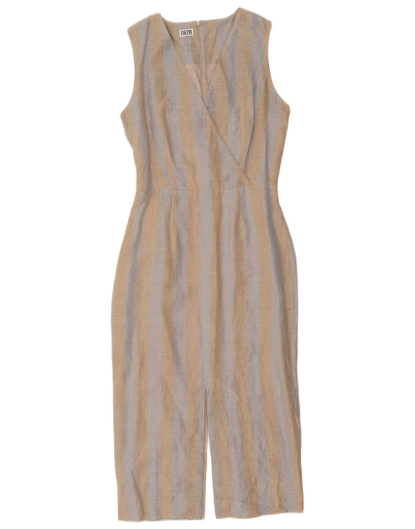 Tuta vintage da donna senza maniche IT 40 piccola in lino a righe beige