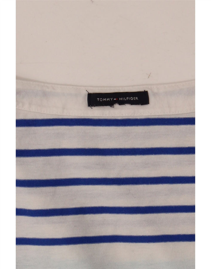 TOMMY HILFIGER Top da donna manica 3/4 UK 12 a righe blu medio