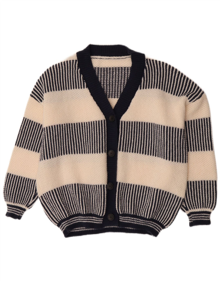 Maglione cardigan vintage da donna UK 18 XL a righe blu navy