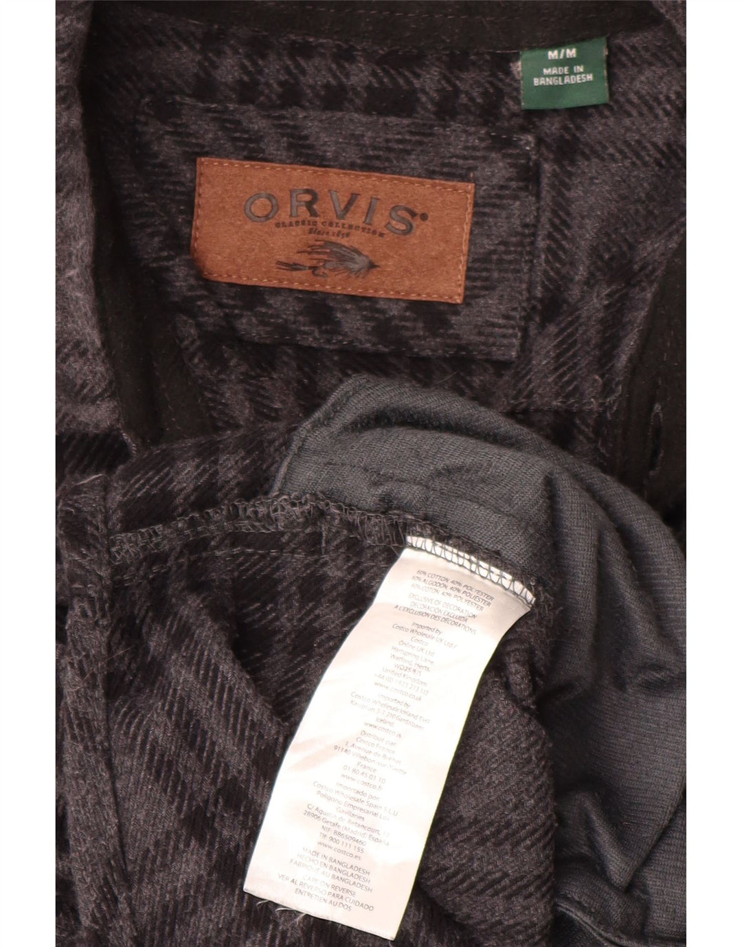 ORVIS Camicia in flanella da uomo in cotone a quadri grigio medio