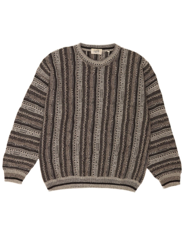 Nara Maglie Maglione da uomo girocollo vestibilità regolare maglione a righe grigie grandi