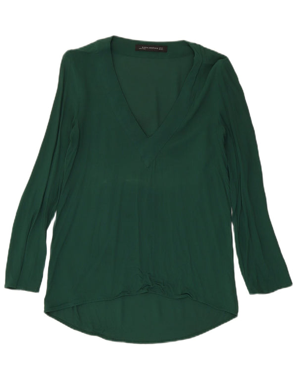 Zara Camicetta a maniche lunghe da donna UK 6 XS Verde