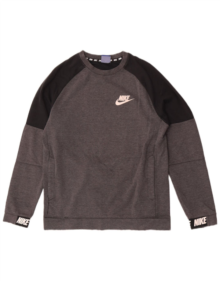 Felpa con grafica Nike da uomo, maglione piccolo grigio color block