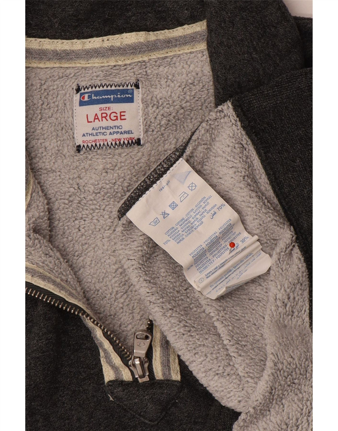 Felpa Champion da uomo con collo con zip, maglione grande, cotone grigio