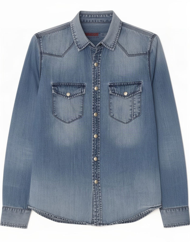 Morris Camicia di jeans da uomo grande in cotone blu