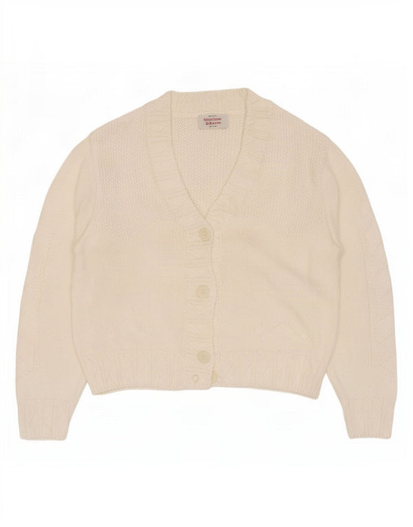 Maglione Cardigan Crop Donna Benetton IT 48 XL Cotone Bianco