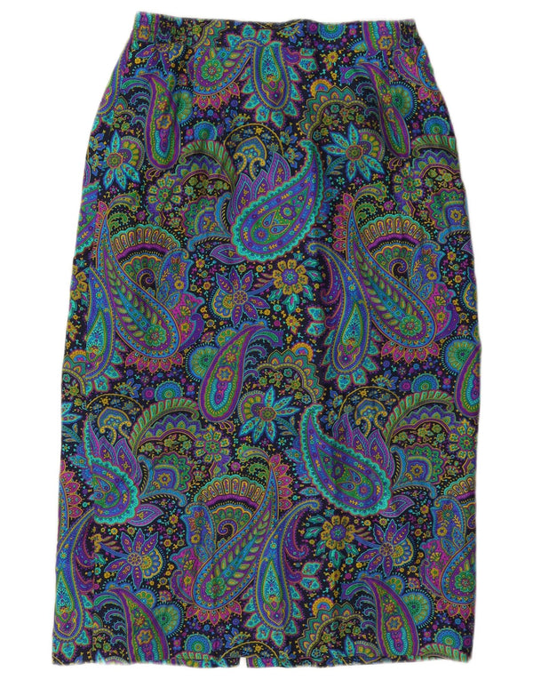 Gonna longuette a vita alta da donna vintage W28 seta Paisley media multicolore