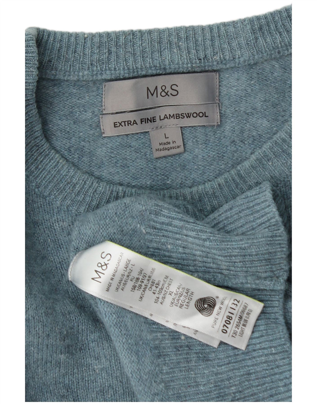 Maglione maglione girocollo da uomo Marks & Spencer grande lana vergine blu