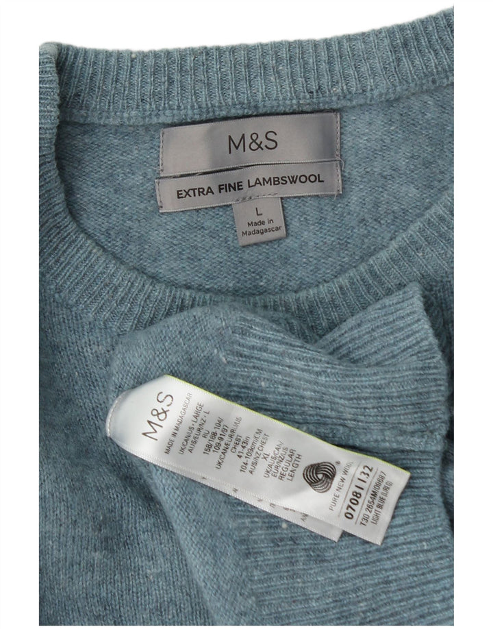 Maglione maglione girocollo da uomo Marks & Spencer grande lana vergine blu