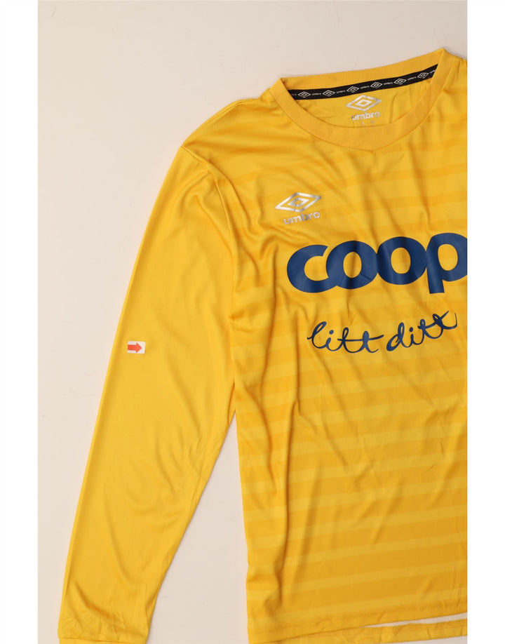UMBRO Boys Graphic Top Long Sleeve 11-12 Years Yellow Striped Polyester Vintage Umbro and Second-Hand Umbro from Messina Hembry 